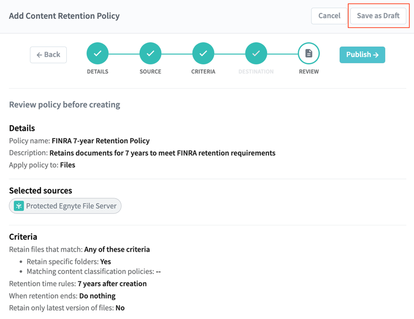 Retention and Content Lifecycle Policies Egnyte