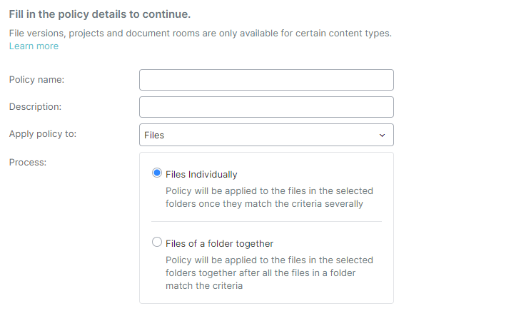 Content_lifecyle - Add archive policy first page - File selected.png