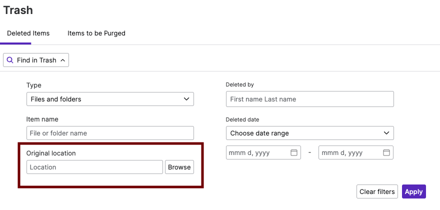 Restore items DA win - original location filter.png