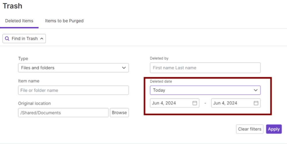 Restore items DA win - date filter.png