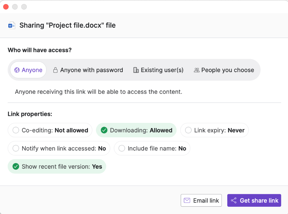 Share links in Desktop App - share link options.png