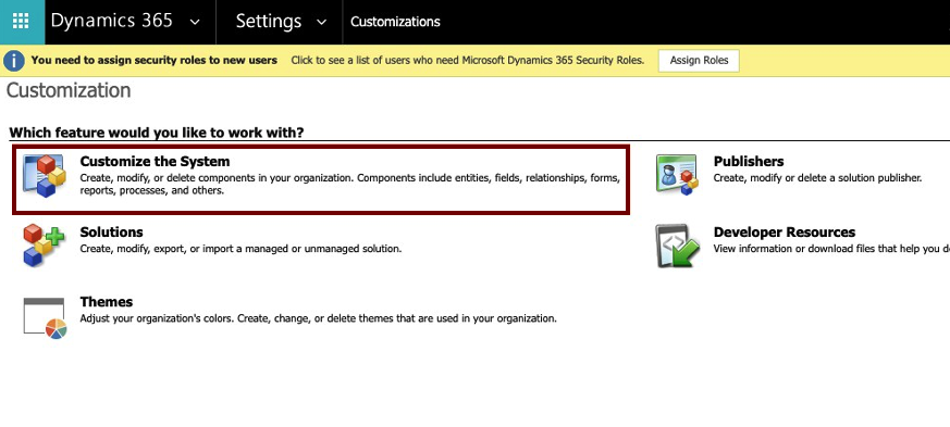 Dynamics - CRM dashboard - customizations - customize the system.png