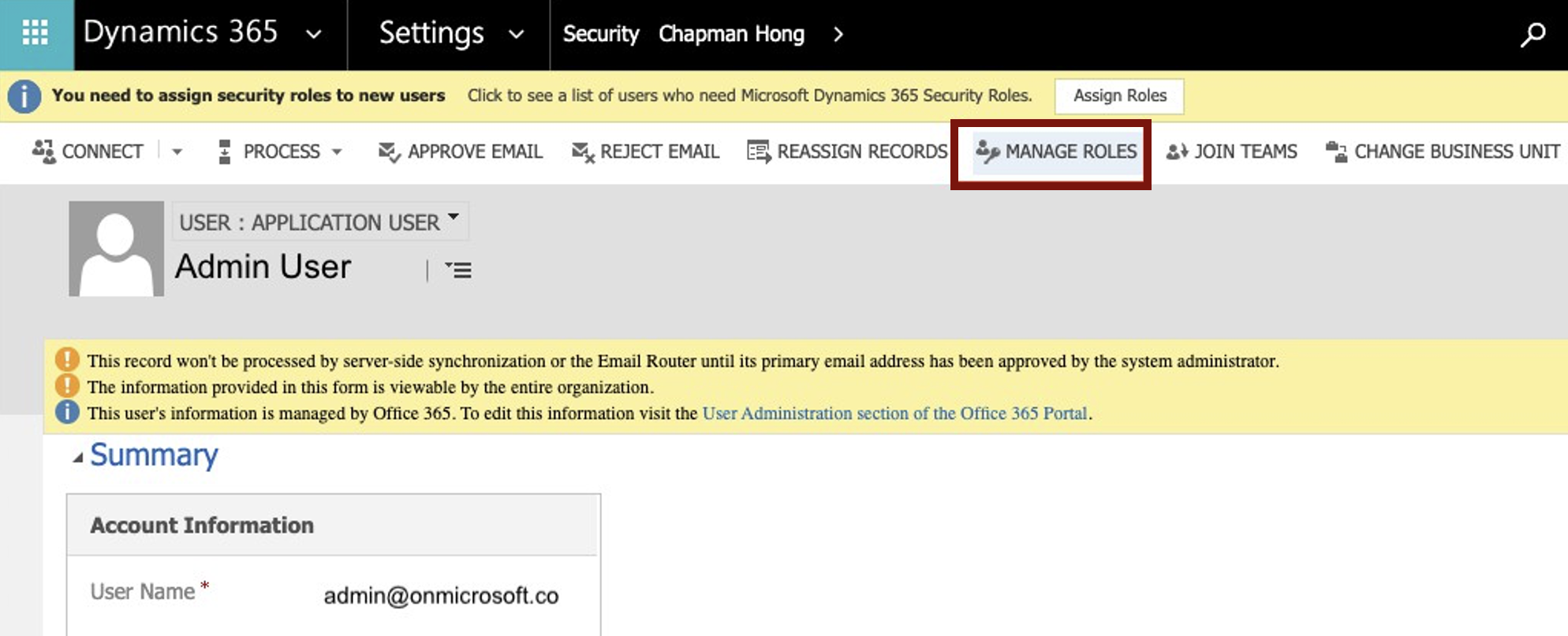 Dynamics - Click on manage roles under Security.png