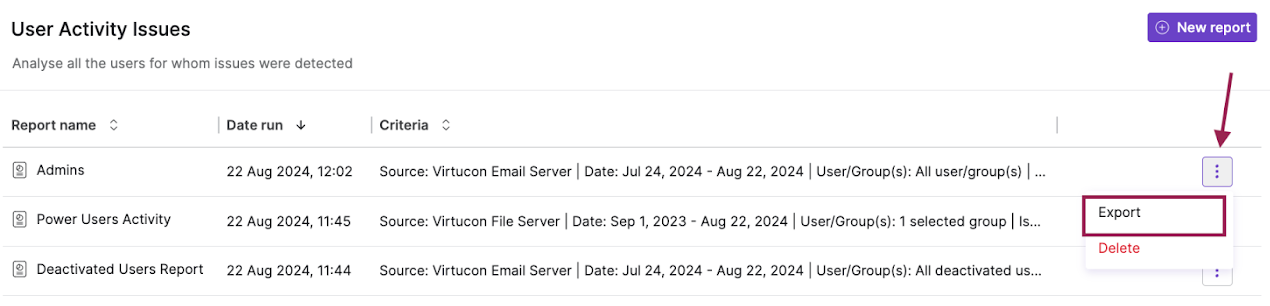 User activity issues report - export a report.png
