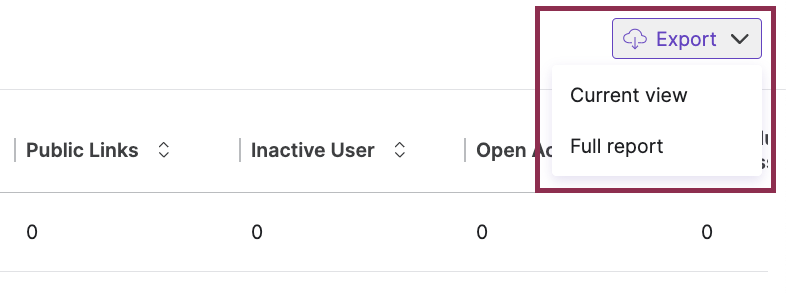 User activity issues report - export dropdown.png