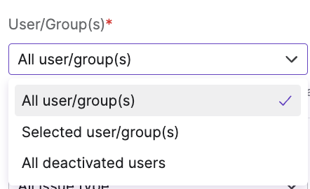 User activity issues report - users:groups dropdown.png