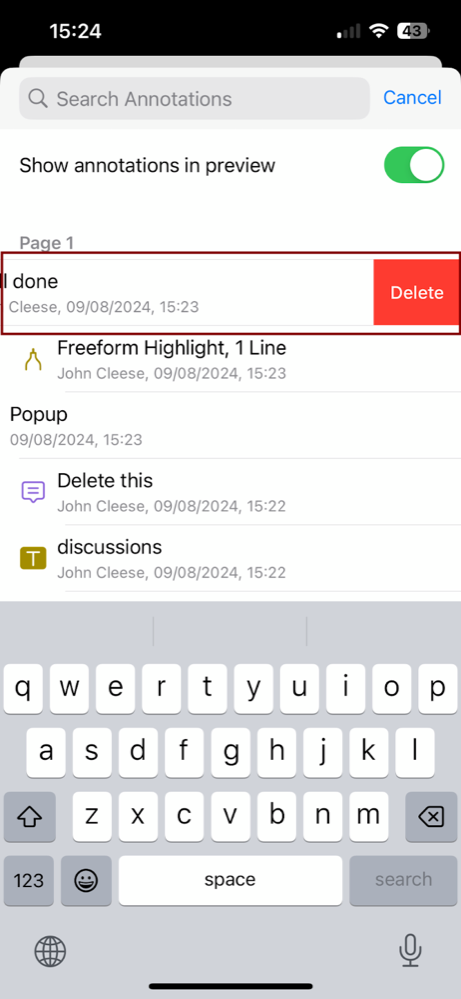 PDF Viewer & editor in iOS - 7 swipe to delete annoatations.png