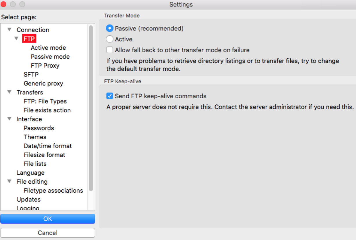 filezilla ftp client setup