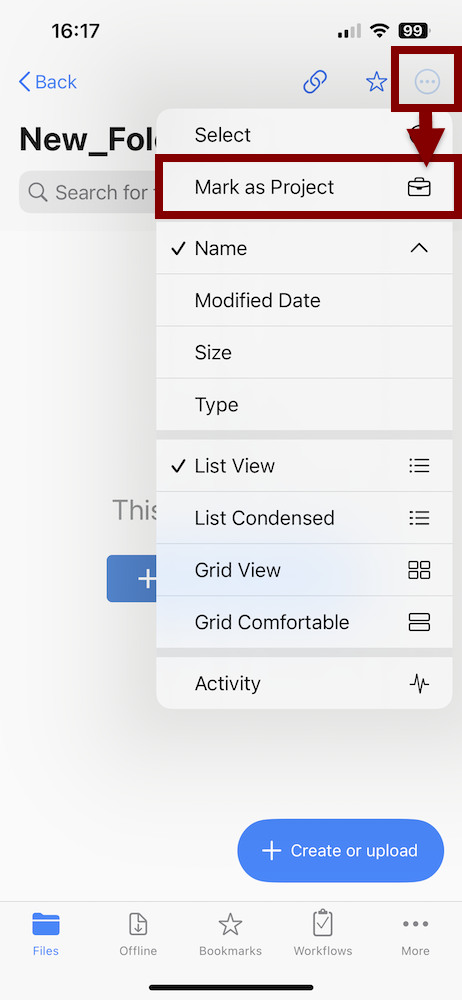 Converting folders to Projects in the Egnyte iOS app 5.png